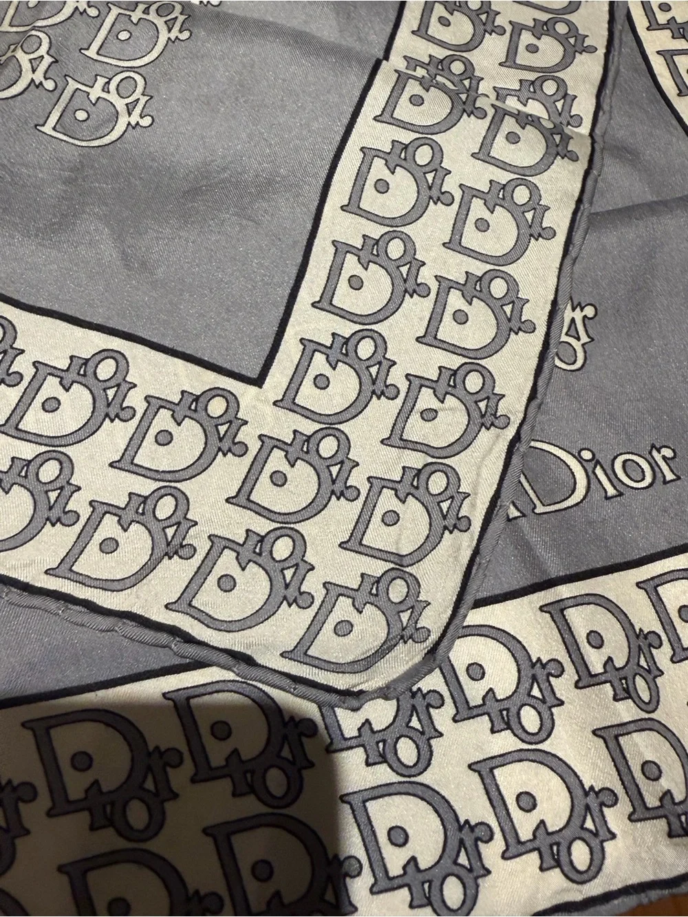 Dior Gray and Cream Logo-Print silk scarf